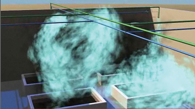 Animation depicting the swirling pattern of the nitrogen/water mist.