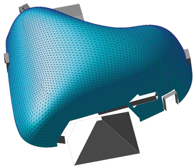 The heart-shaped freeform design, shown here in the computer design stage, met the challenges posed by the site’s size, shape and layout.