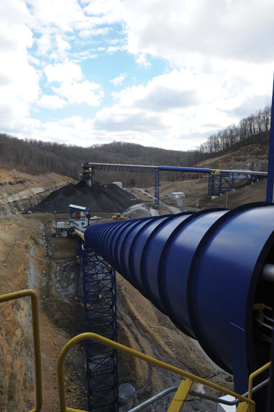 The West Virginia mine, located in Grafton, has an enormous conveyor infrastructure both underground and at the surface, including this overland section that delivers tonnage to the Leer preparation plant.