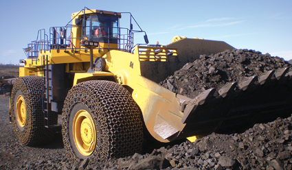 Originally developed to protect construction-machine tires from broken pavement fragments left by bombing in WWII, Erlau AG’s tire chain designs now shield both small and large loader tires from mine-site rock hazards while improving traction on slick surfaces.
